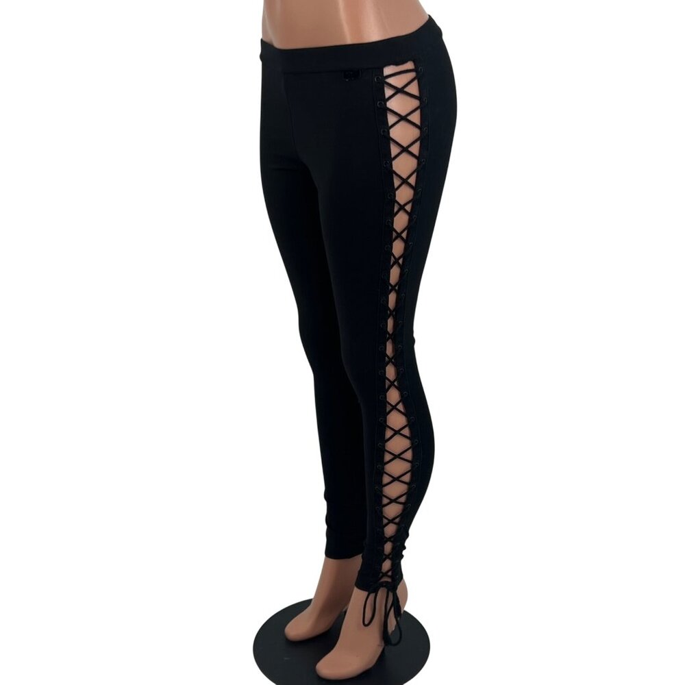 Fenty Puma Rihanna Black Boxing Bomber Lace Up Side Athletic Athleisure Leggings - Picture 5 of 16